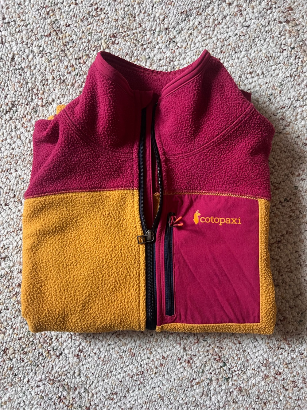 cotopaxi Colorblock Fleece Vest in Mustard & Magenta